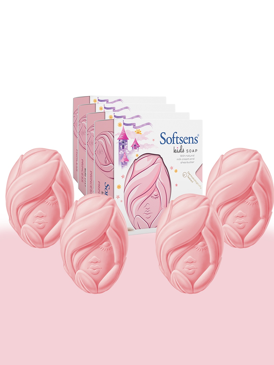 

Softsens Kids Set Of 4 Princess Soap With Shea Butter - 75 g Each, Pink