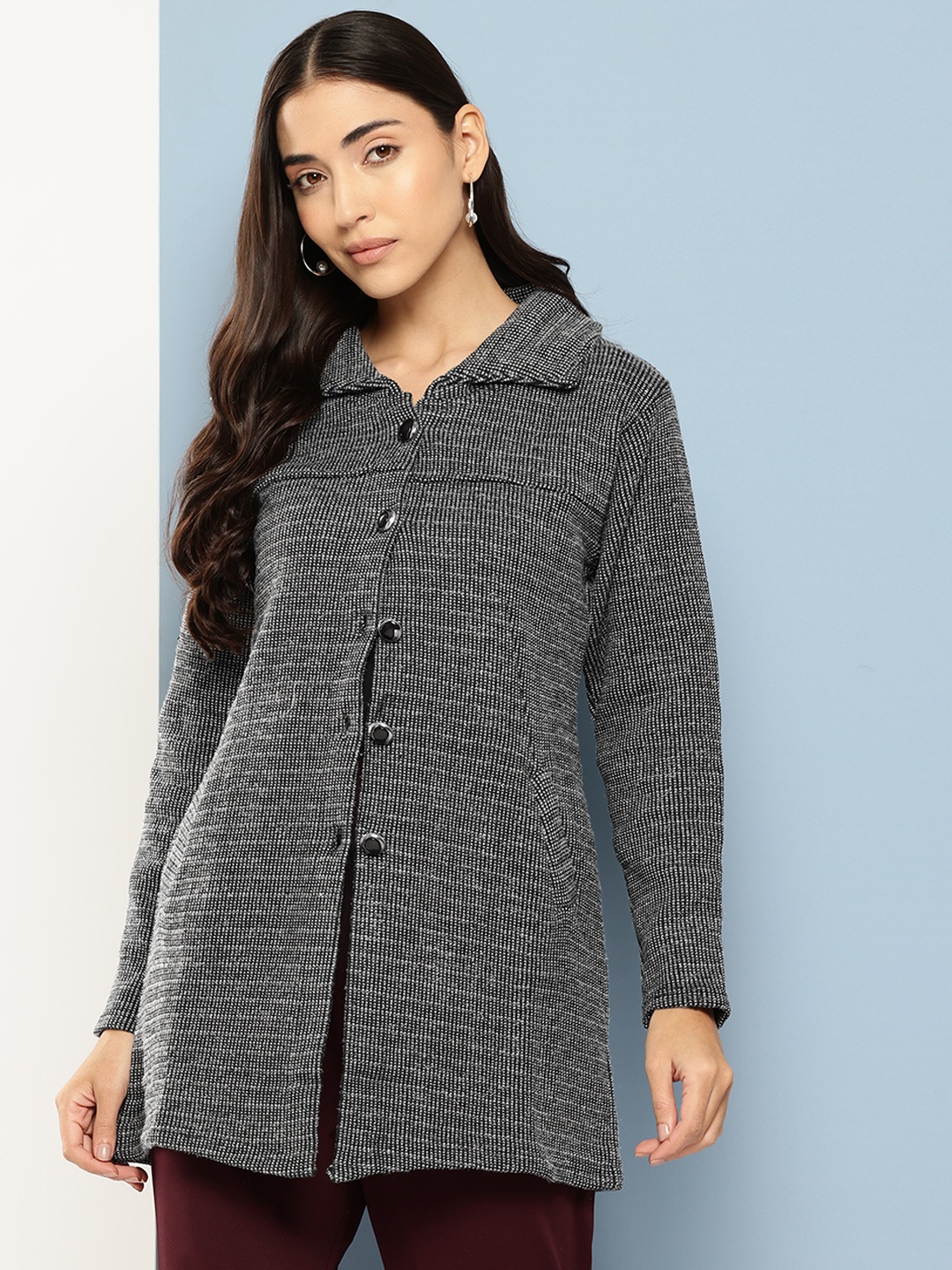 

Aarika Tweed Woollen Longline Cardigan, Black
