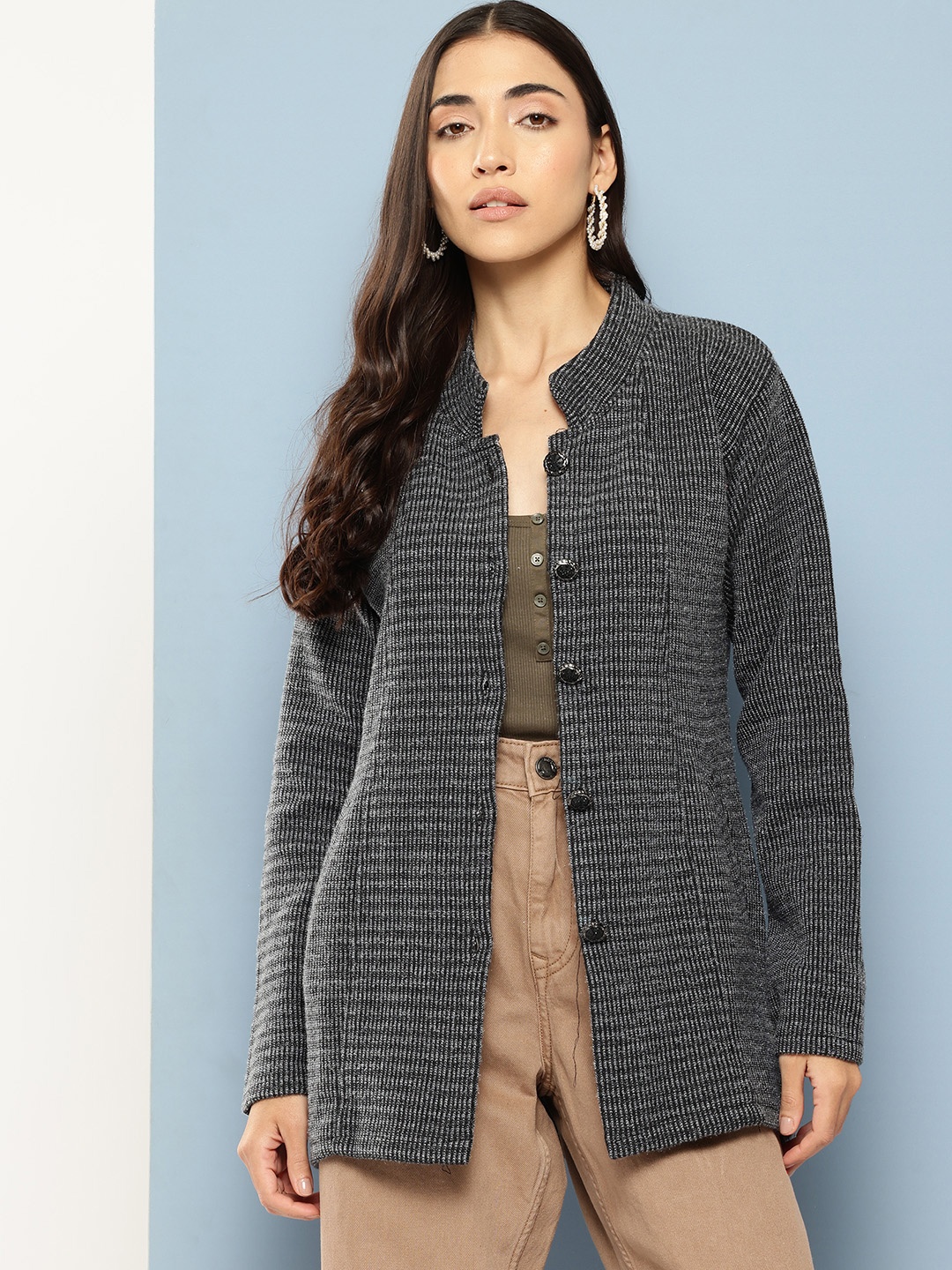 

Aarika Tweed Woollen Longline Cardigan, Black