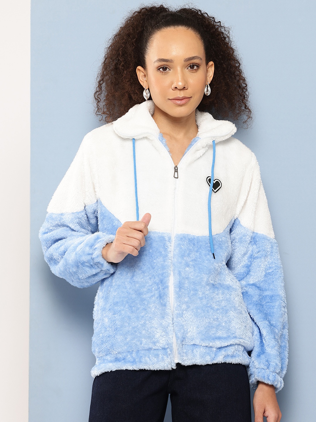 

Aarika Colourblocked Lightweight Longline Faux Fur Tailored Jacket, Blue