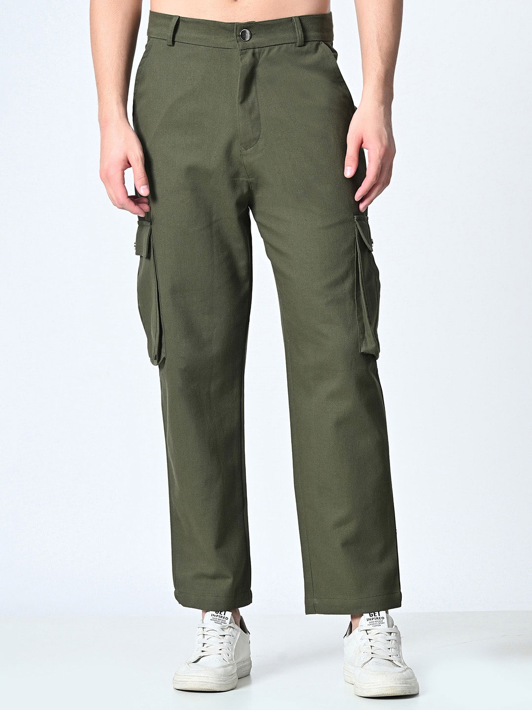 

OWL MINK Men Comfort Straight Fit Trousers, Olive