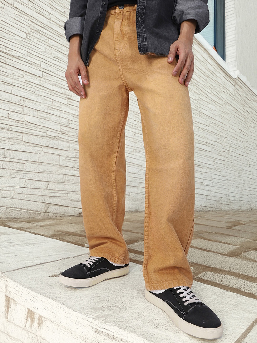 

Urbano Fashion Men Loose Relaxed Fit Heavy Fade Jeans, Khaki