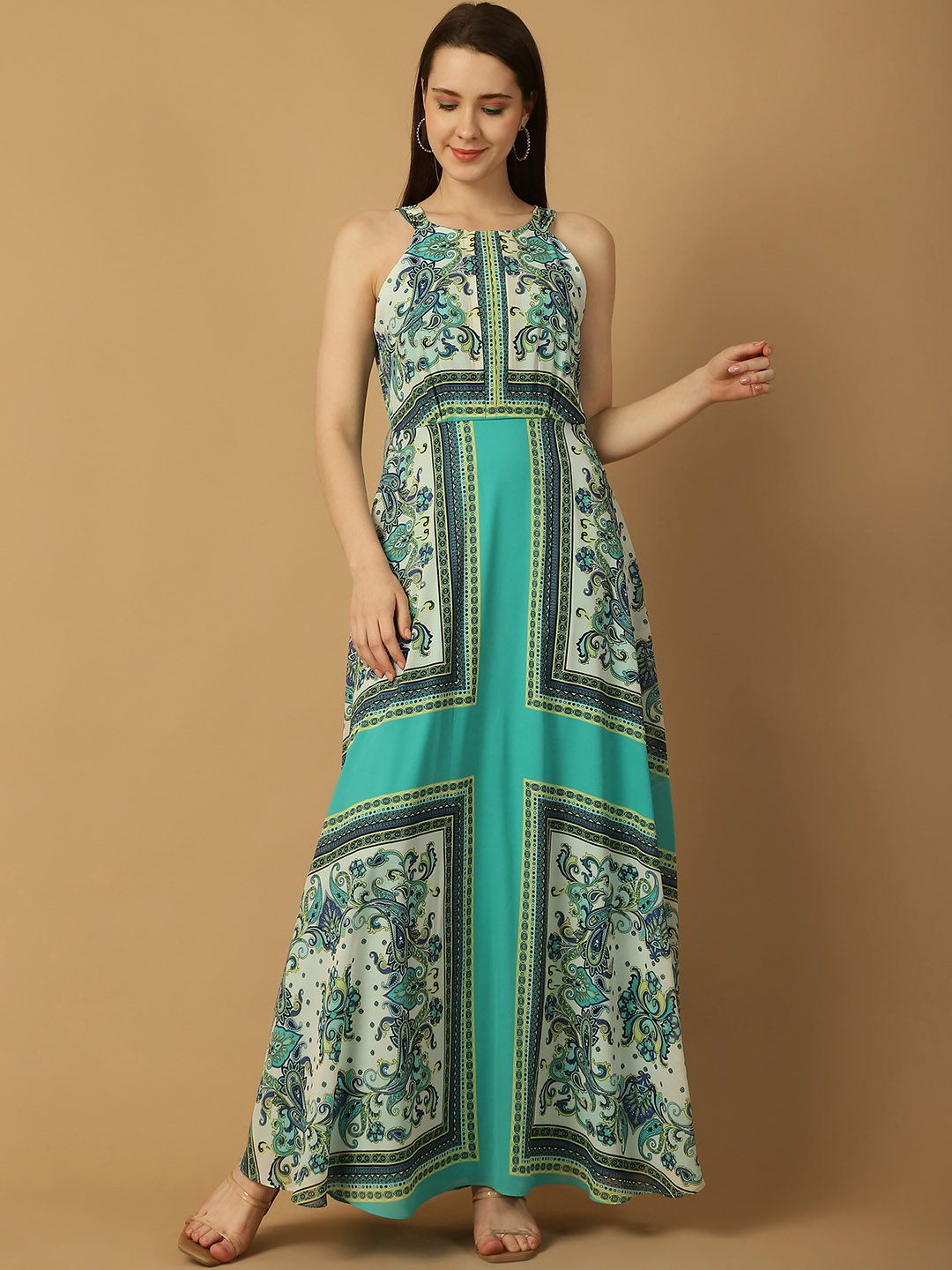 

250 DESIGNS Georgette Fit & Flare Maxi Dress, Green