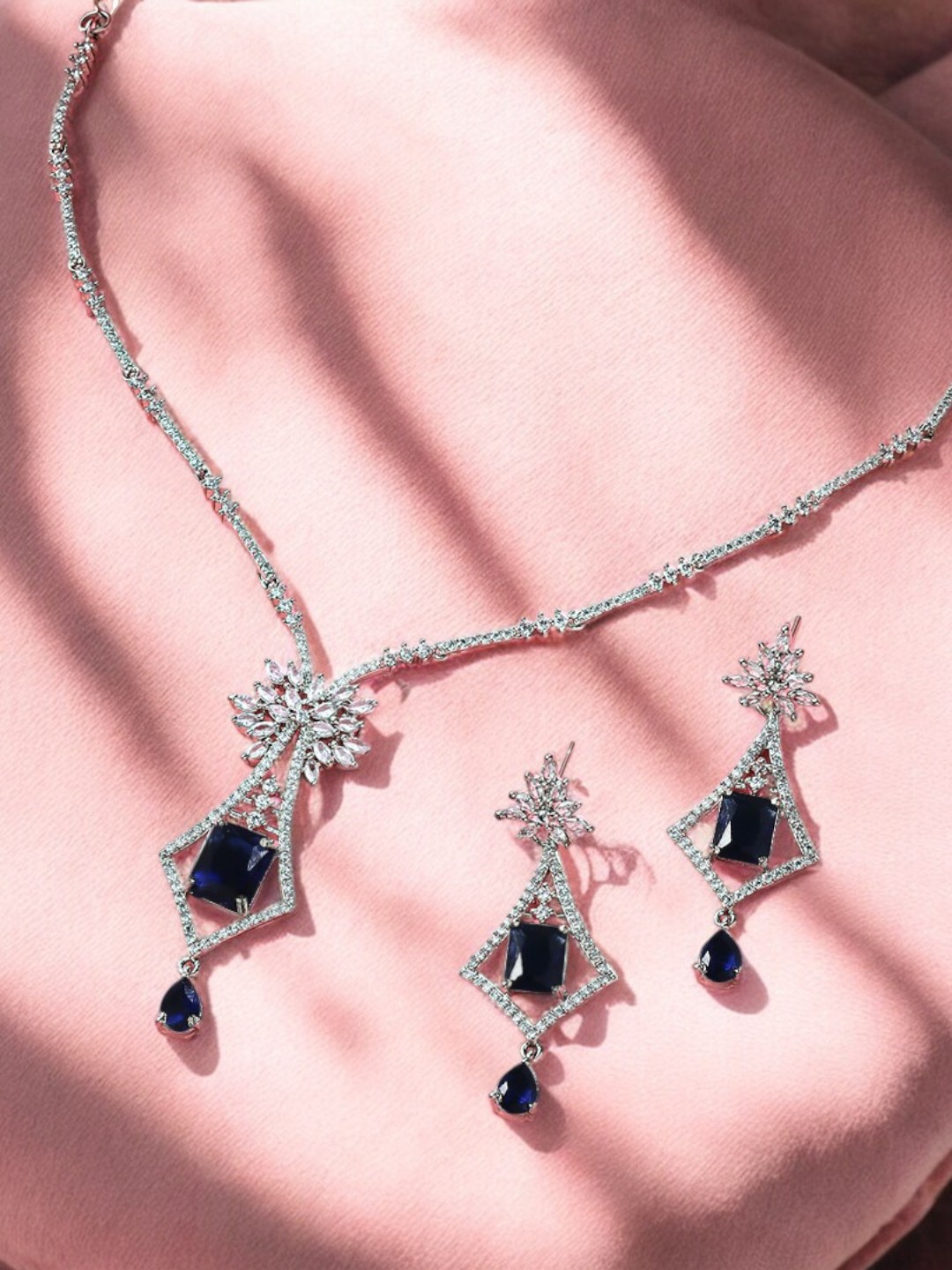 

fabula Silver-Plated AD-Studded Jewellery Set