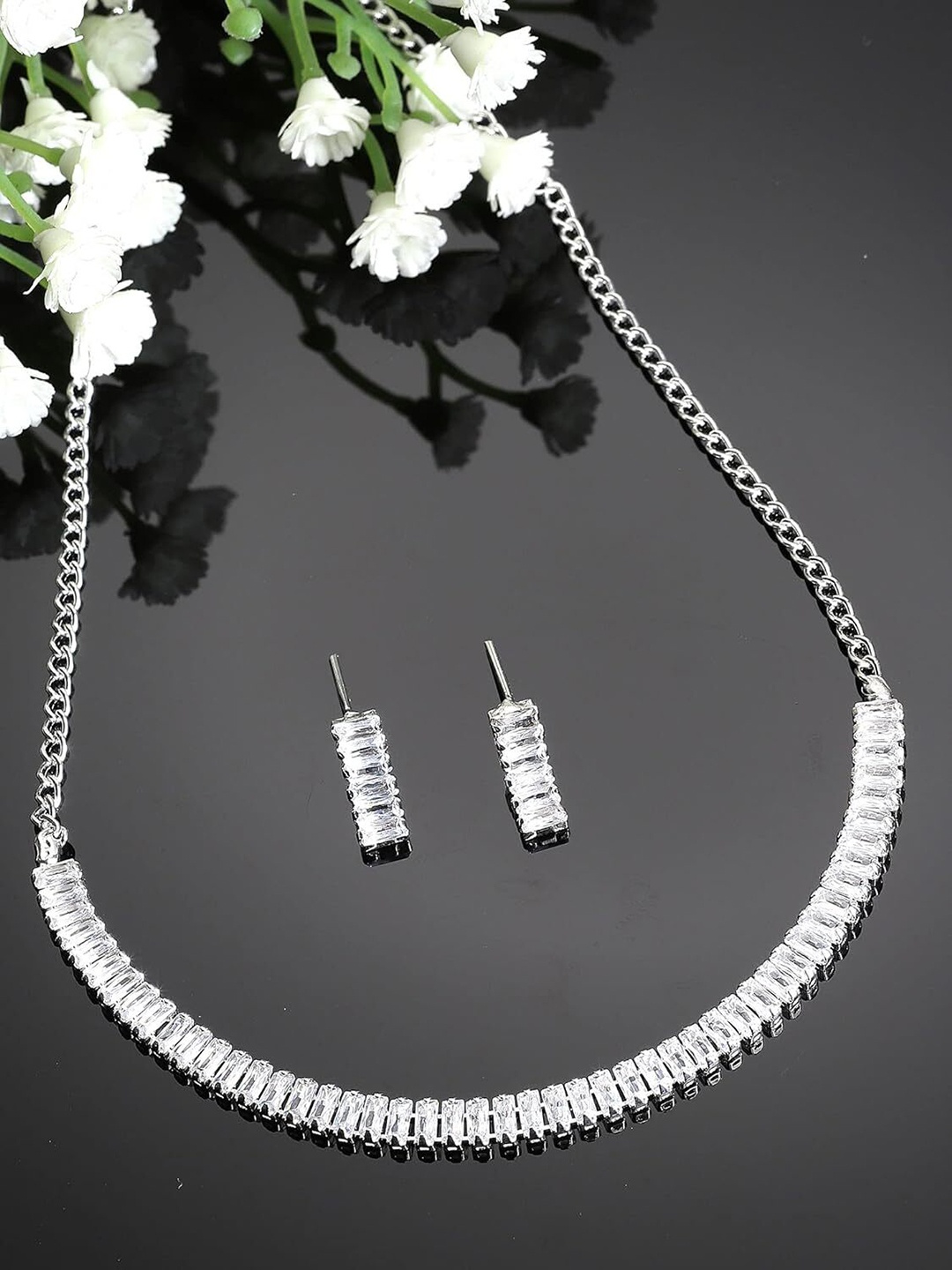 

RHOSYN Silver-Plated AD-Studded Jewellery Set