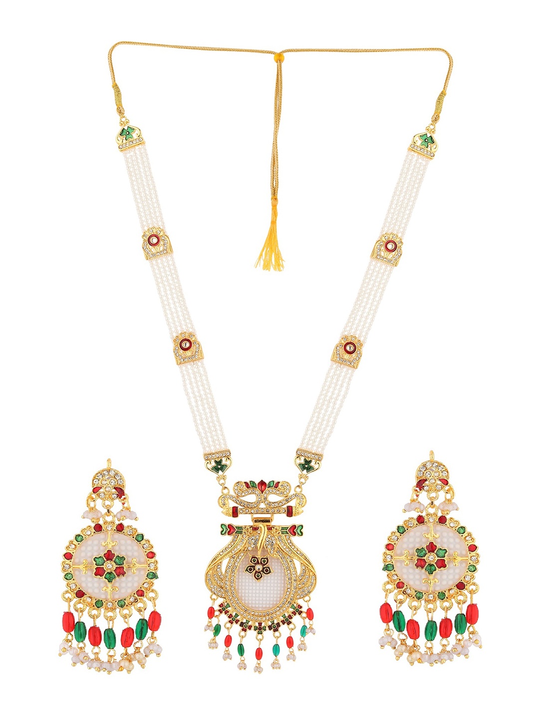 

RHOSYN Gold-Plated Stone-Studded & Beaded Jewellery Set