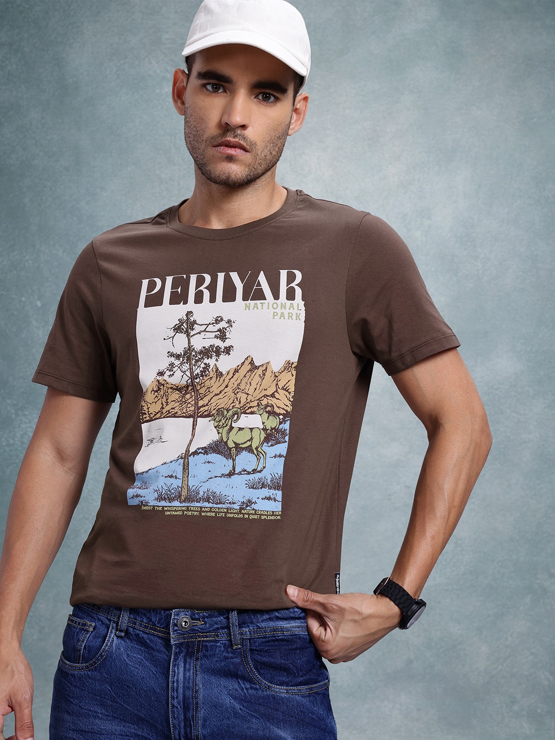 

The Roadster Life Co. Graphic Printed Regular Fit Pure Cotton T-Shirt, Brown