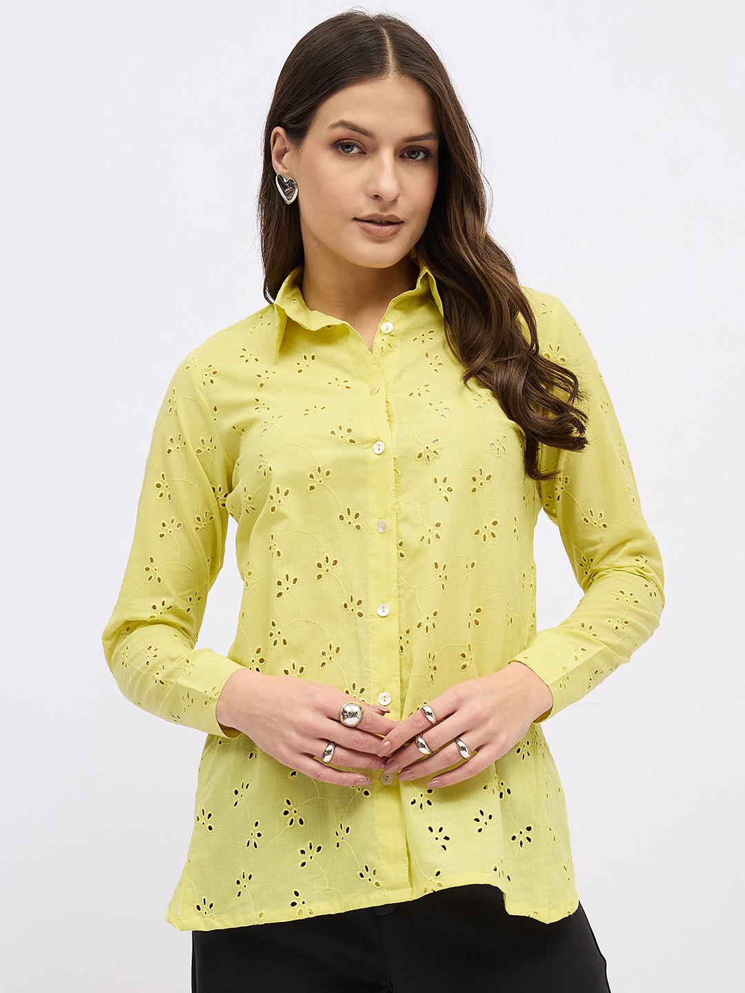

DressBerry Cotton Schiffli Styled Back Top, Yellow