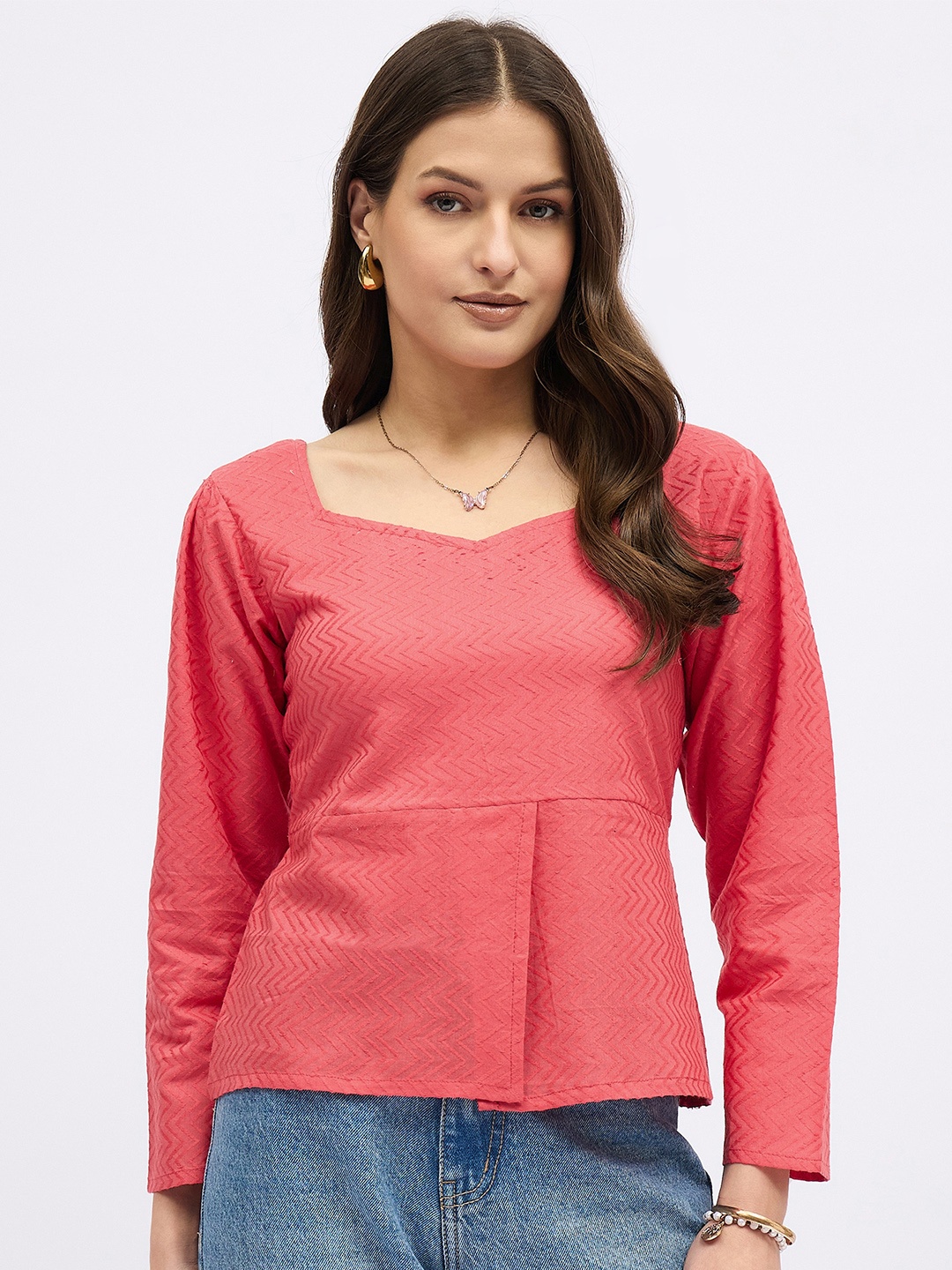 

DressBerry Sweetheart Neck Cotton Top, Coral