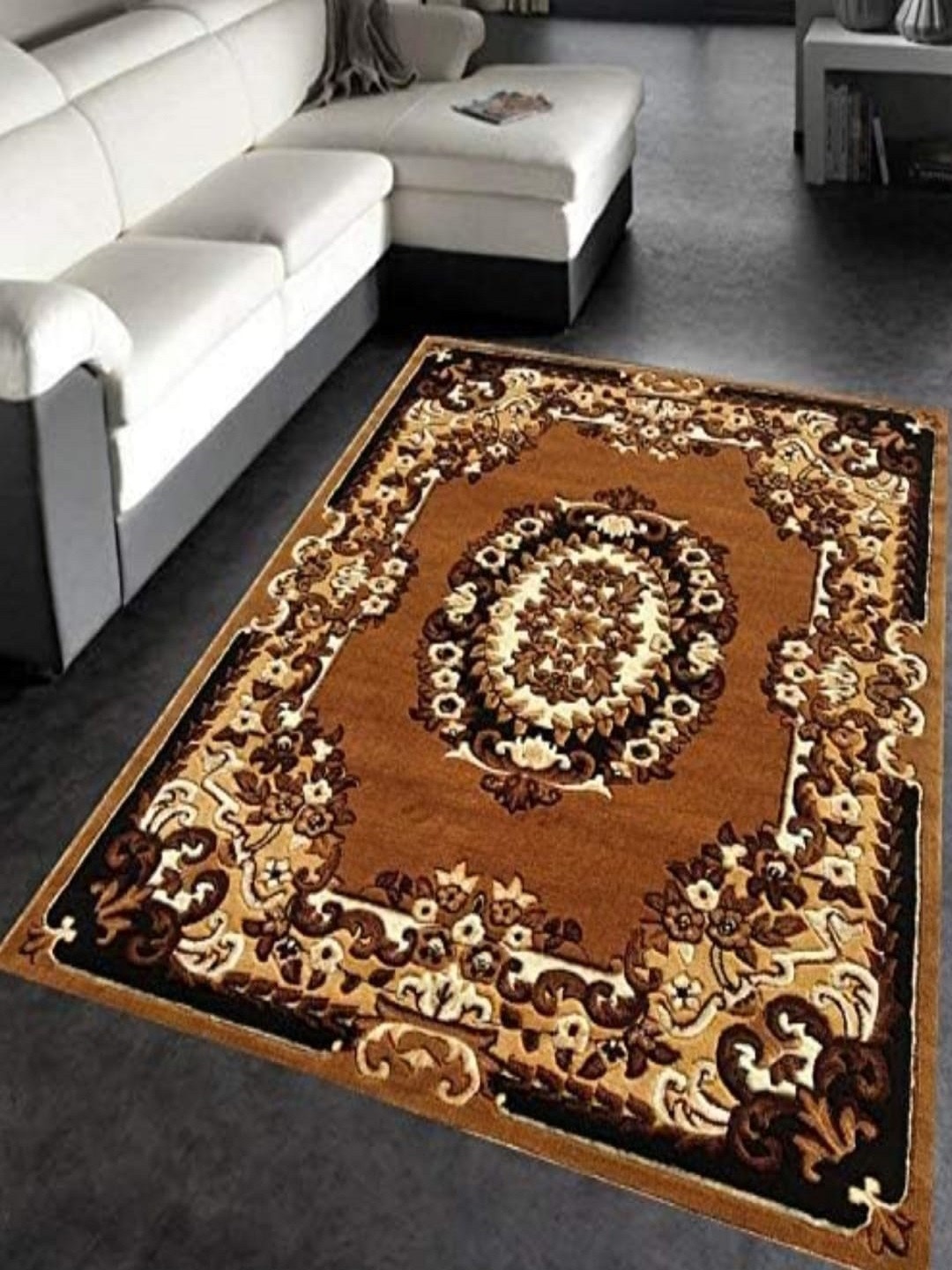 

Samjeeda Handloom carpets Black Geometric Anti-Skid Polyester Carpet