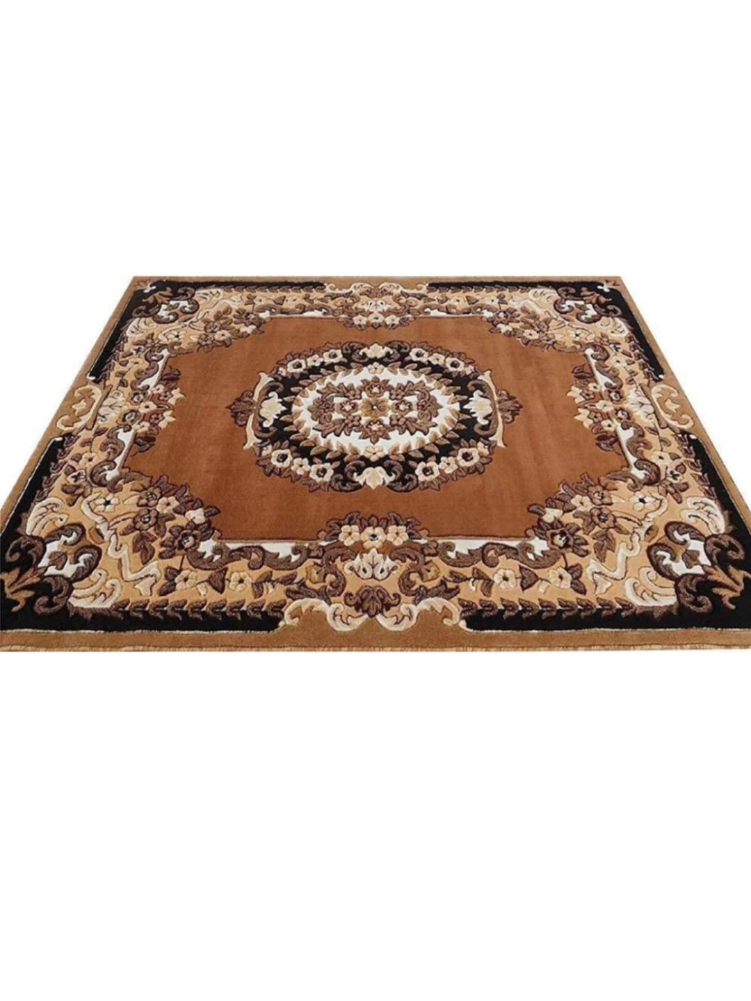 

Samjeeda Handloom carpets Black Geometric Anti-Skid Polyester Carpet