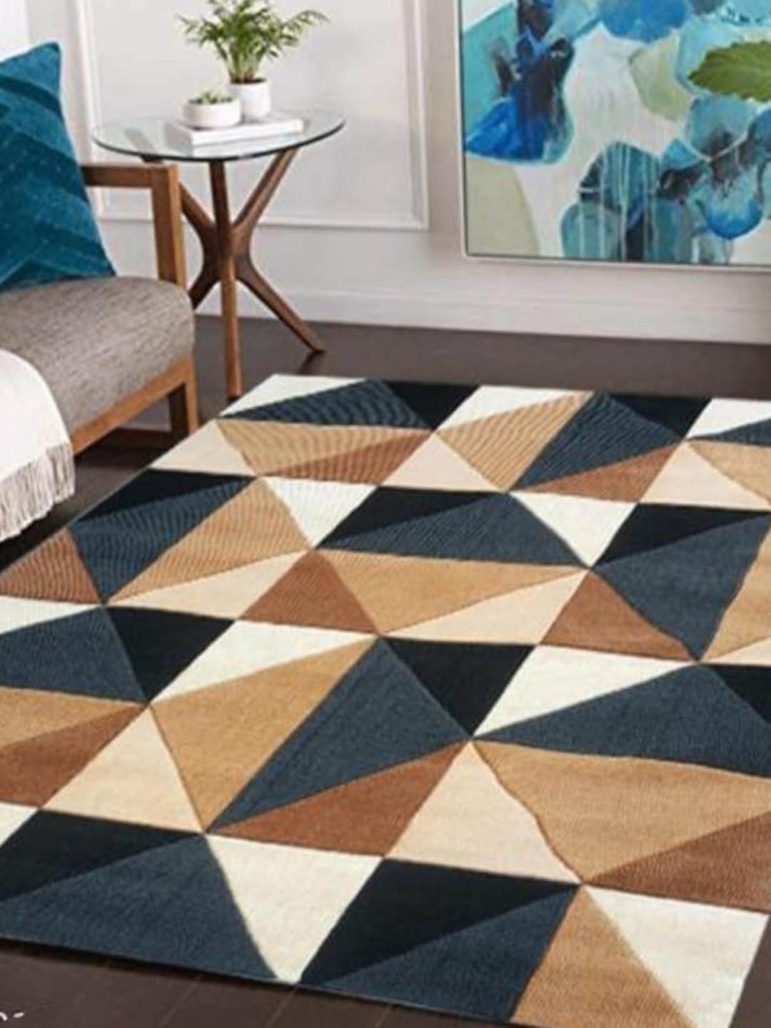 

Samjeeda Handloom carpets Black Geometric Anti-Skid Polyester Carpet