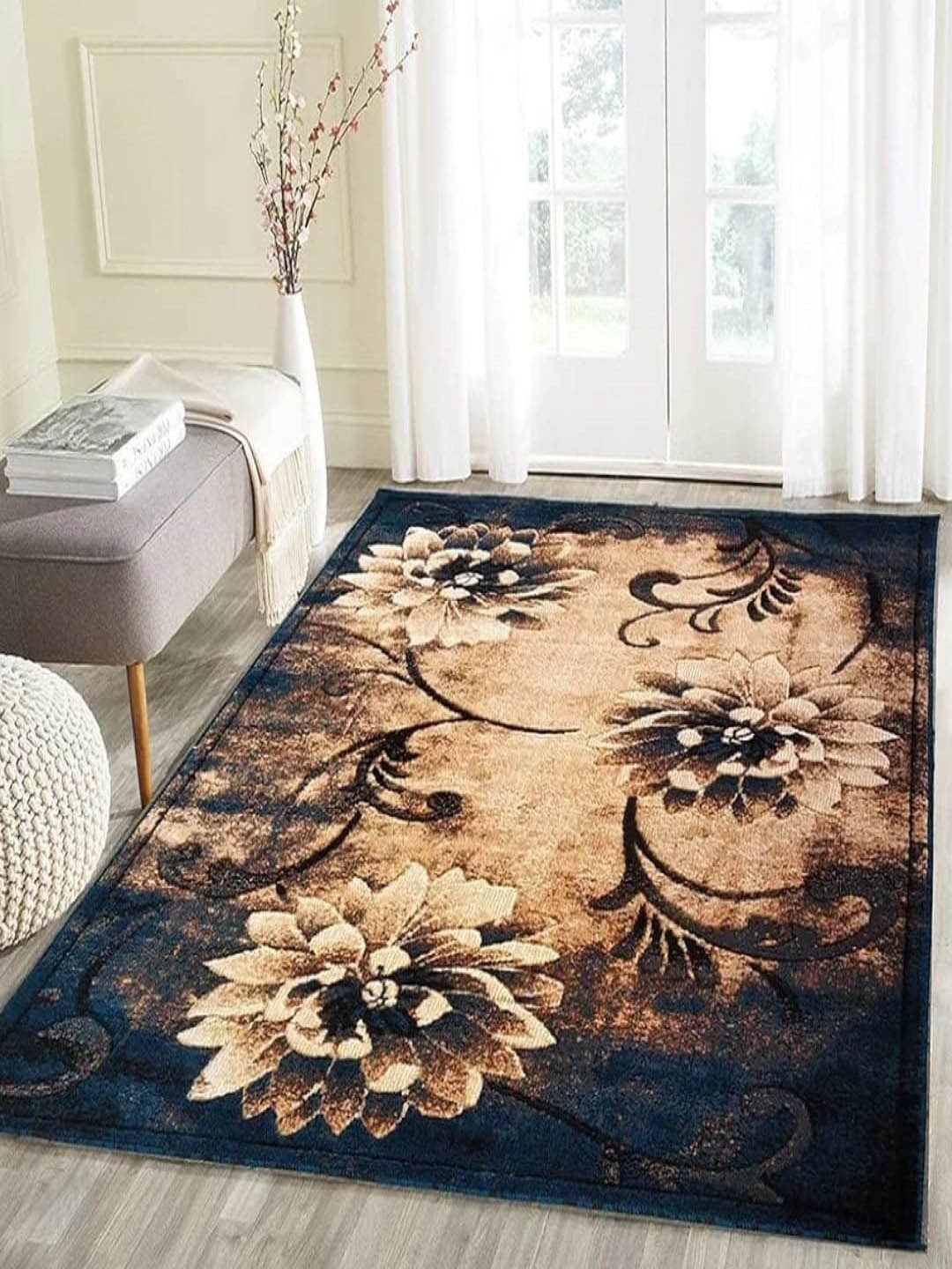 

Samjeeda Handloom carpets Black Geometric Anti-Skid Polyester Carpet