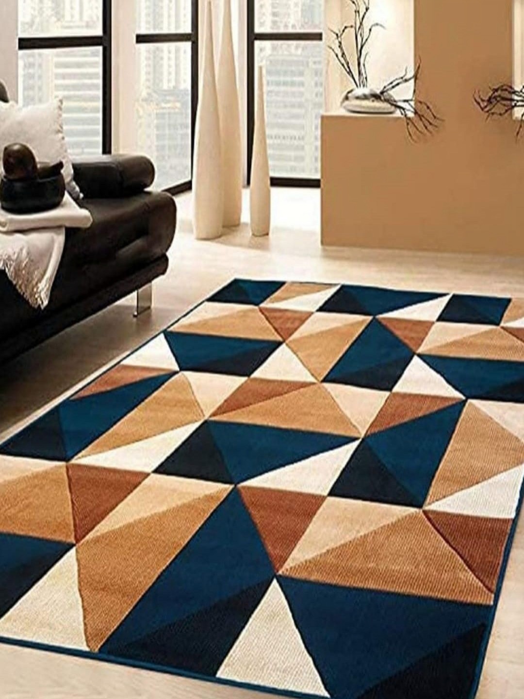 

Samjeeda Handloom carpets Black Geometric Anti-Skid Polyester Carpet