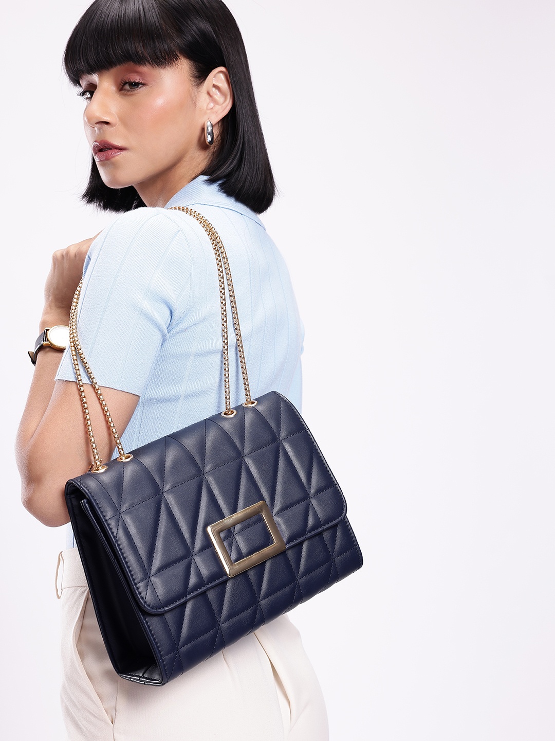 

Mast & Harbour Quilted Shoulder Bag, Navy blue