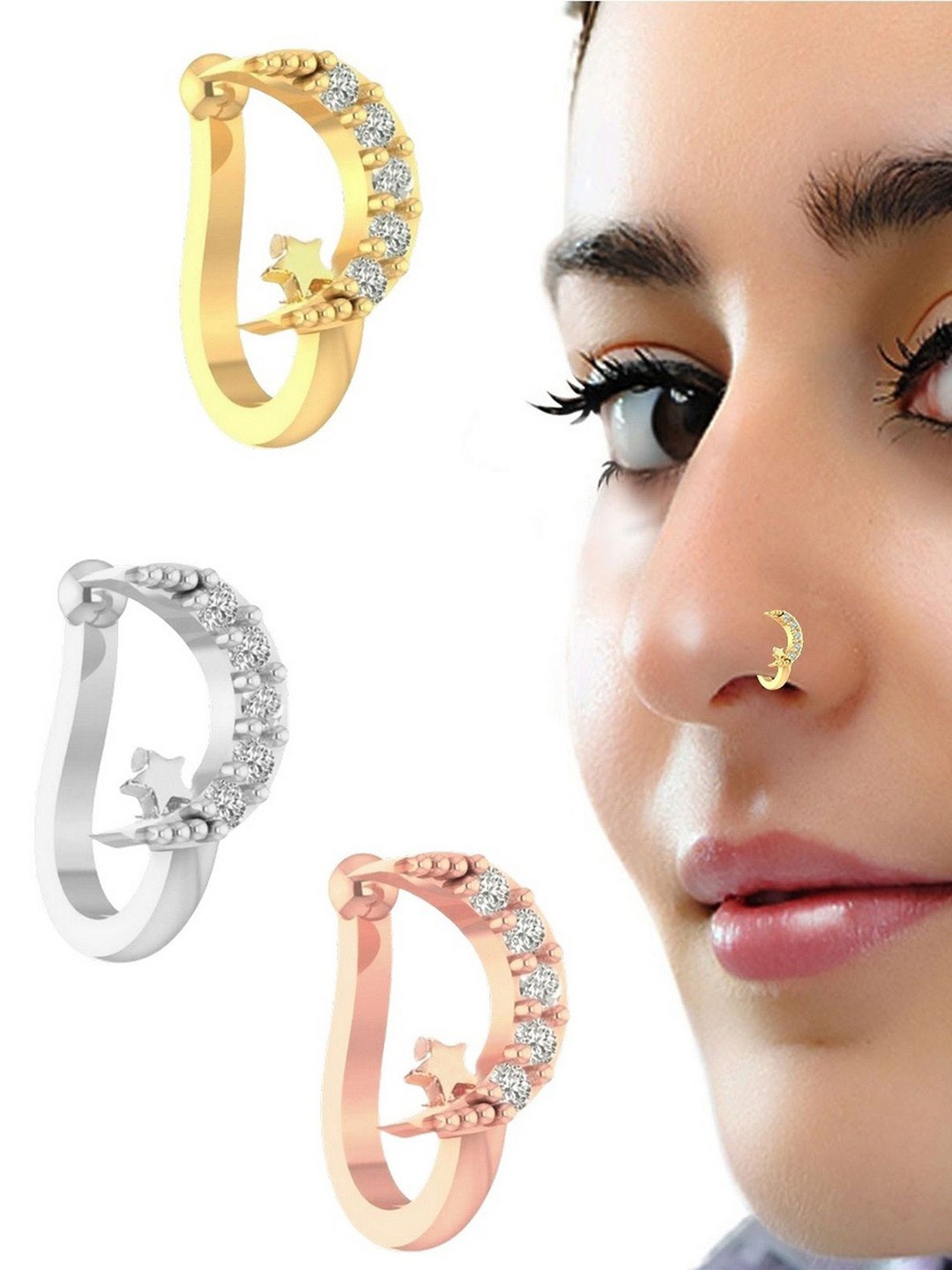 

VAMA Gold-Plated Cubic Zirconia Stud Nosepin