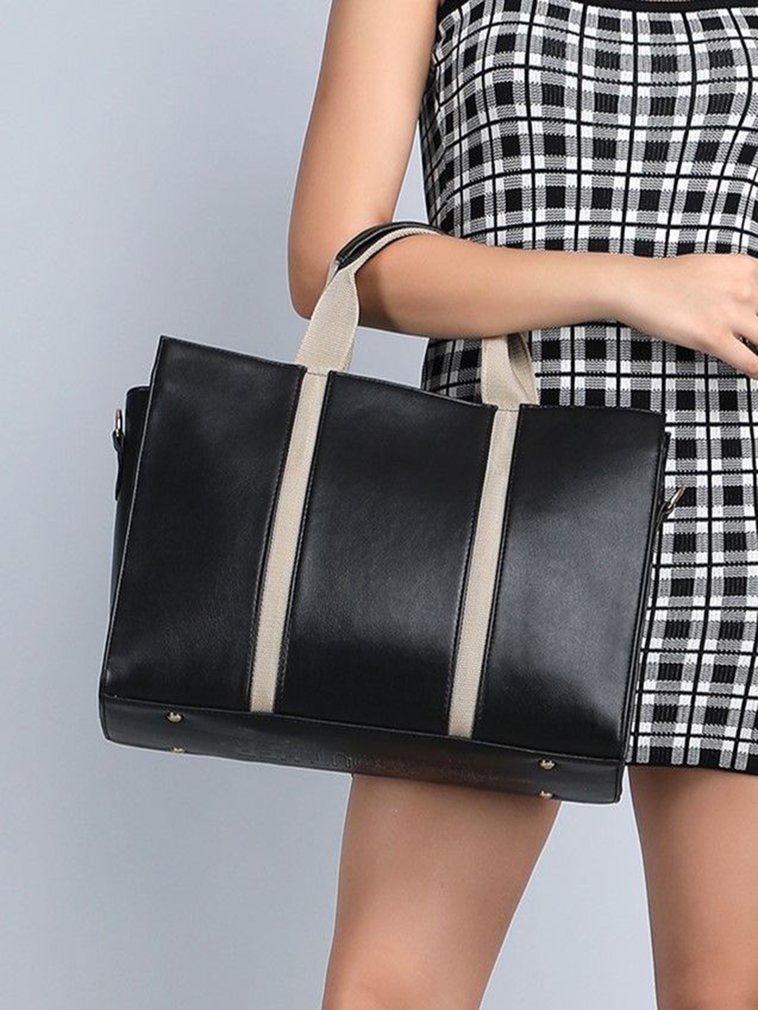

ALL ABOUT HER PU Structured Tote Bag, Black