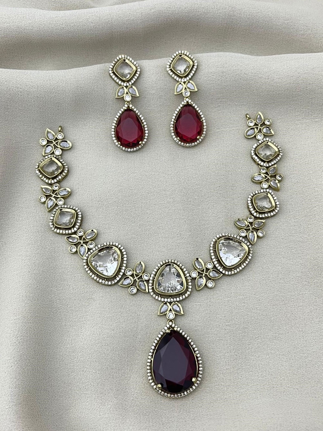 

RHOSYN Gold-Plated CZ Stone-Studded Jewellery Set