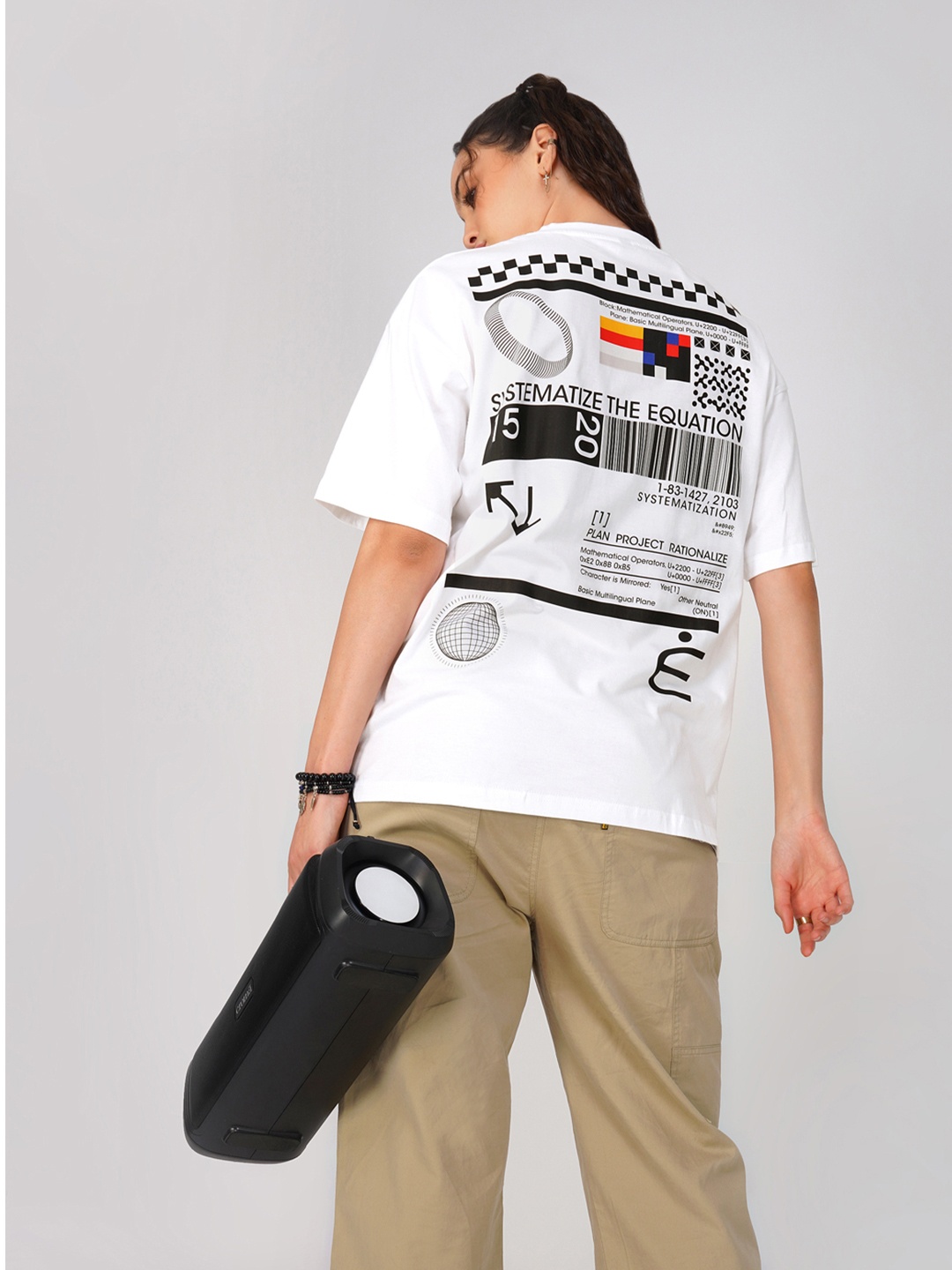 

THREADCURRY Printed Applique Oversized T-shirt, White