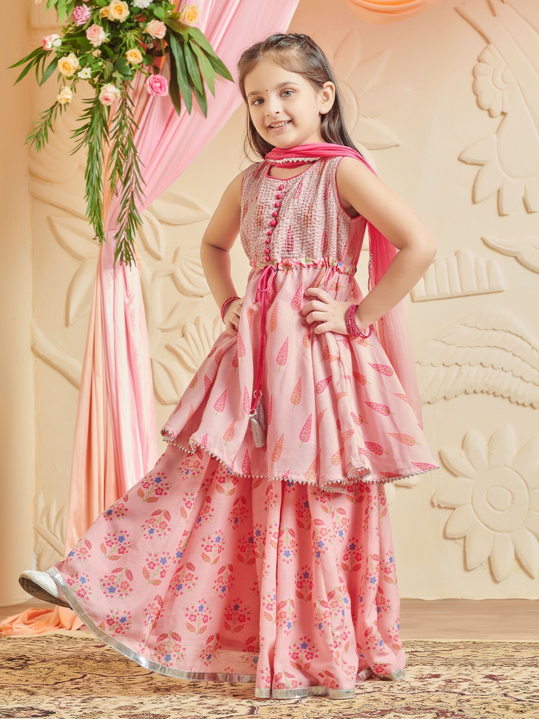 

MASTARANG Girls Embroidered Ready to Wear Lehenga & Blouse With Dupatta, Pink