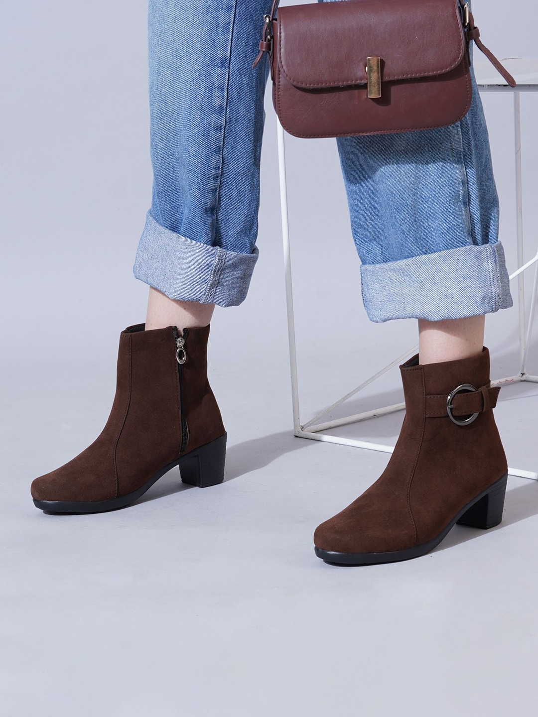 

PLANET WALK Women Casual Block-Heeled Chelsea Boots, Brown
