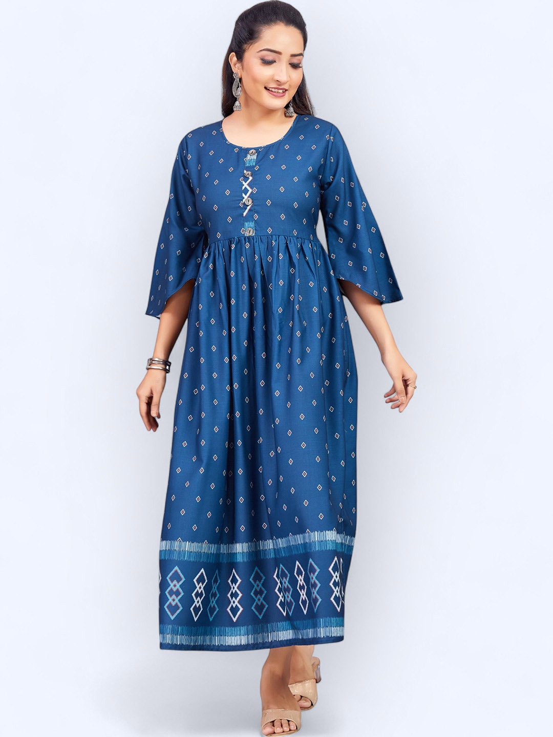 

PAMPER YOURSELF Women Printed Fit & Flare Maxi Dress, Blue