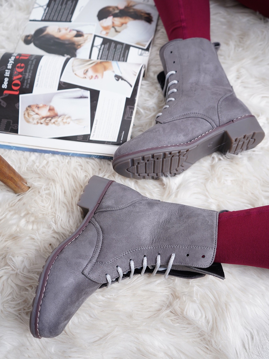 

Shezone Women Block-Heeled Regular Boots, Grey