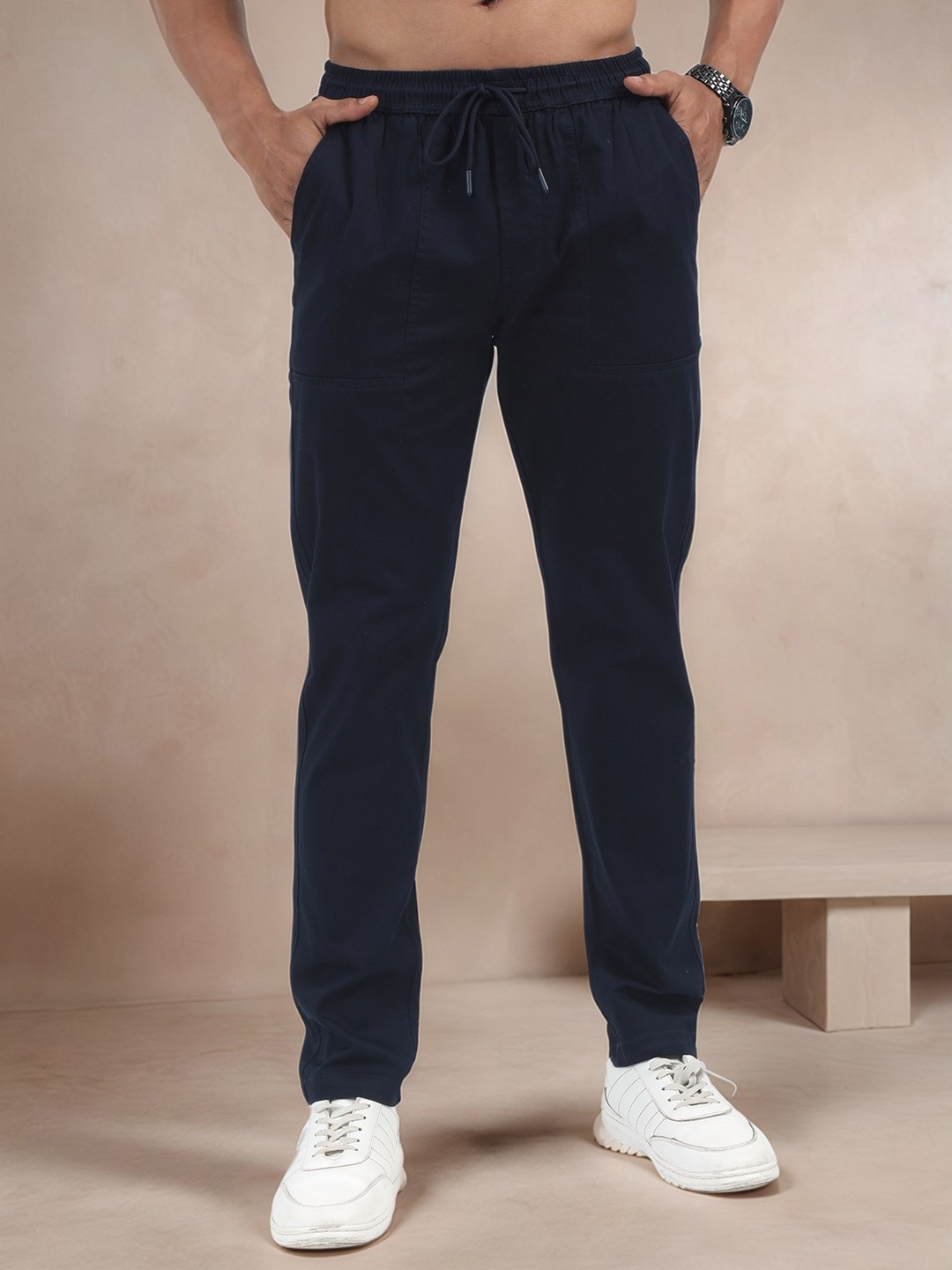 

NEVER NEUD Men Relaxed Comfy Airport Trousers, Navy blue
