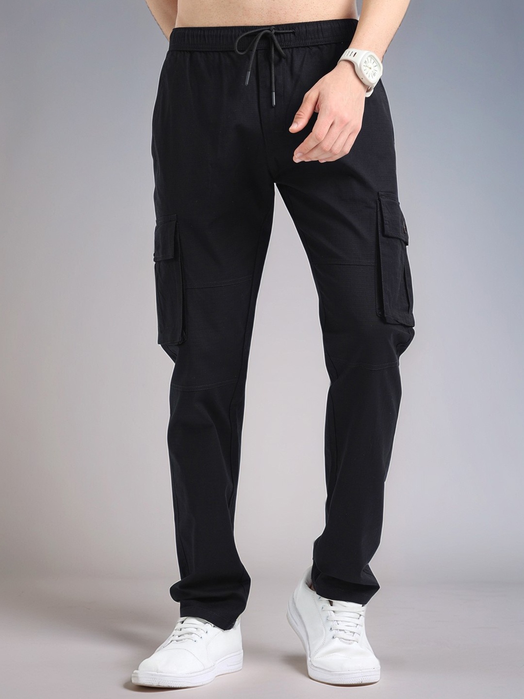 

NEVER NEUD Men Relaxed Breeze Cargos Trousers, Black