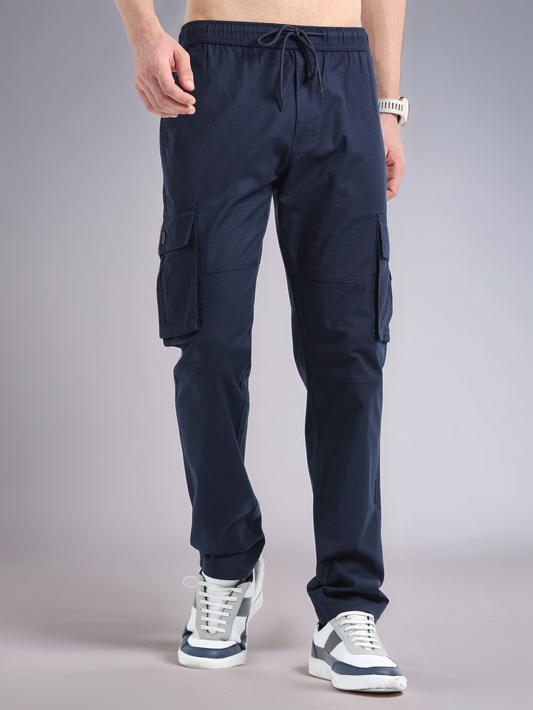 

NEVER NEUD Men Relaxed Breeze Cargos Trousers, Navy blue