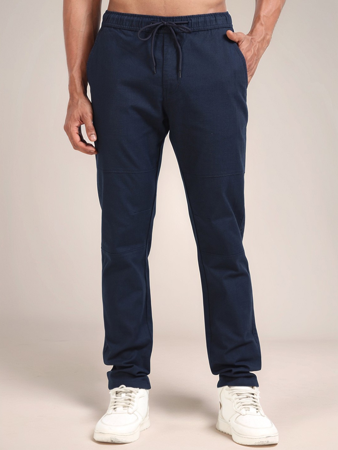 

NEVER NEUD Men Relaxed Linen Traveller Trousers, Navy blue