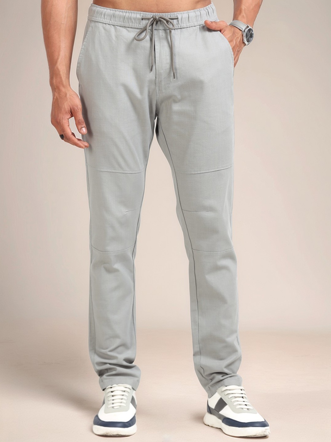 

NEVER NEUD Men Relaxed Linen Traveller Trousers, Steel