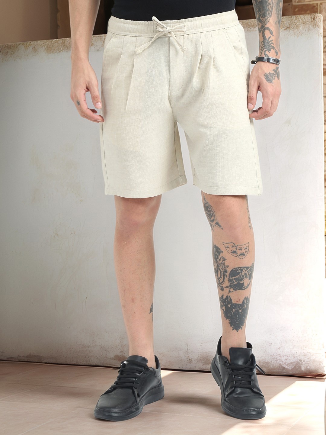 

NEVER NEUD Men Relaxed Air Linen Summer Shorts, Beige