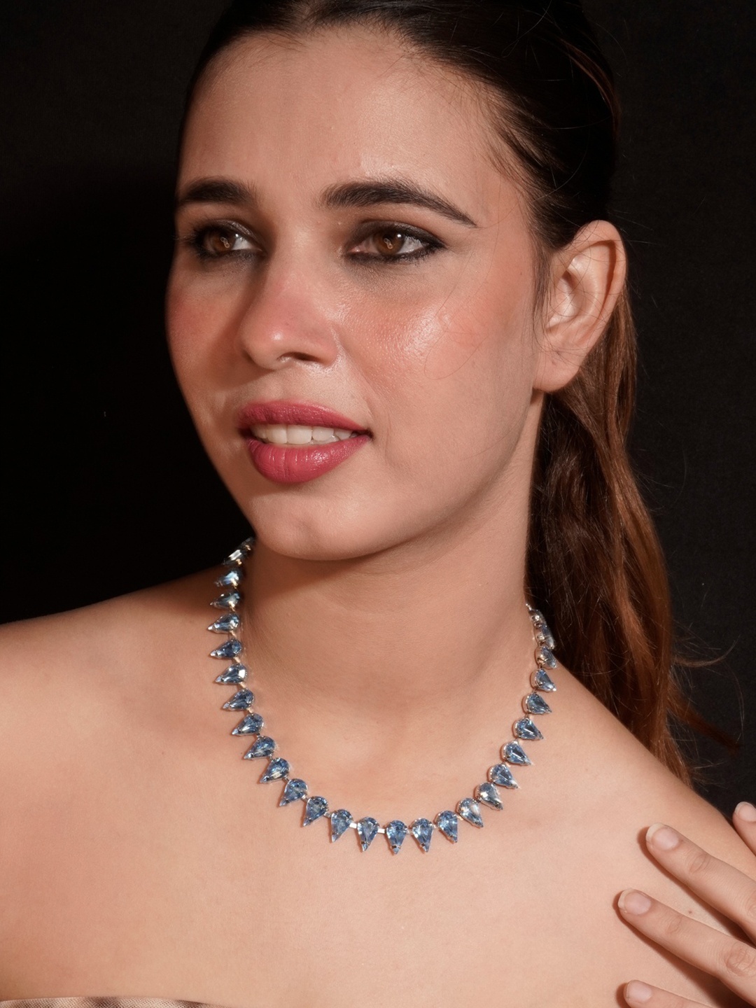 

Niscka Silver-Plated Rhinestone Studded Necklace