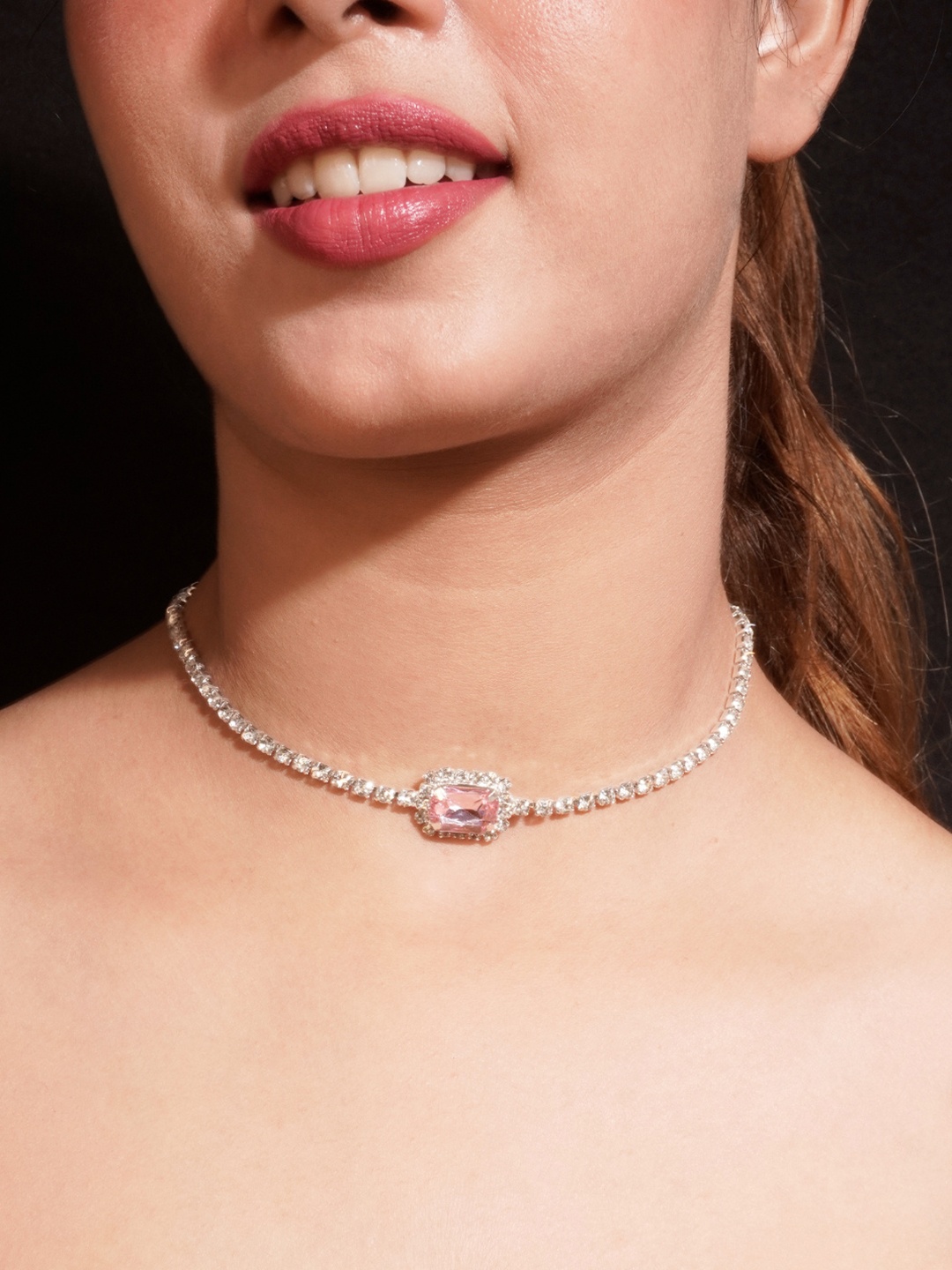 

Niscka Silver-Plated Cubic Zirconia Studded Chain