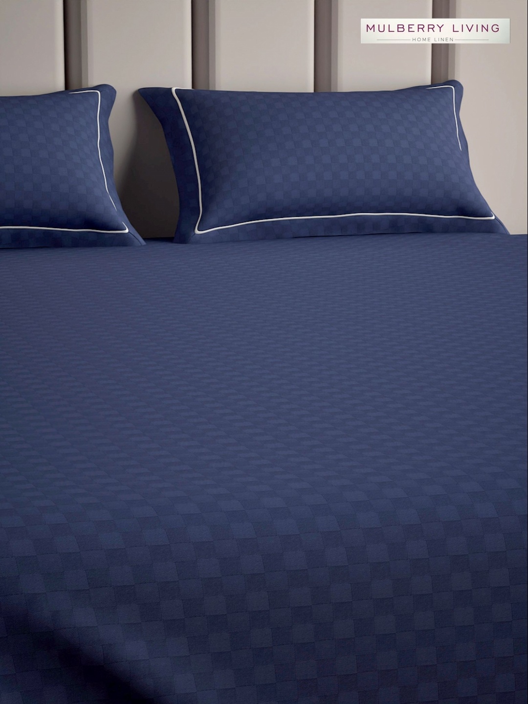 

Mulberry Living Urban Grid Blue 300 TC Pure Cotton King Bedsheet Set 2.74 m x 2.74 m