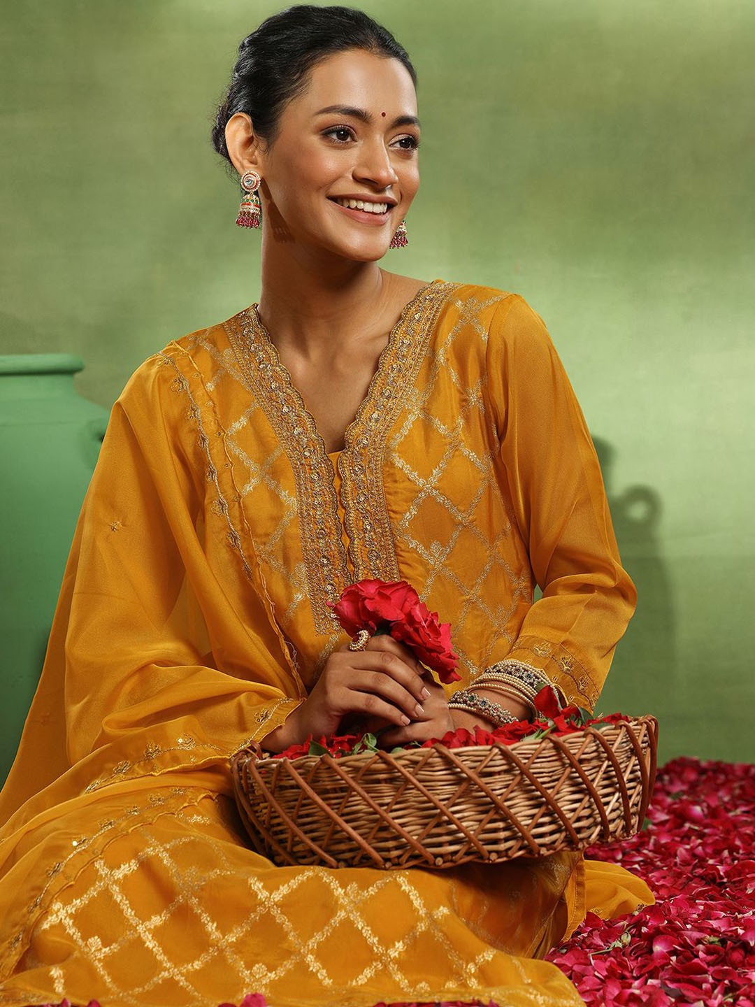 

Libas Woven Design Kurta with Trouser & Dupatta, Yellow