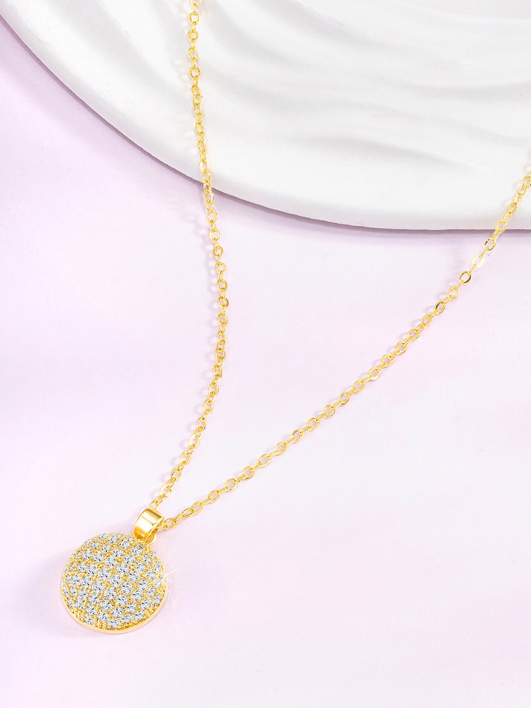 

Peora Gold-Plated CZ-Studded Pendant With Chain
