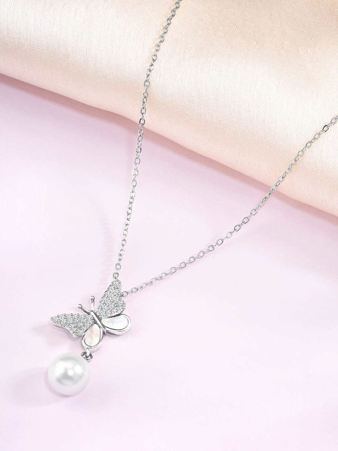 

Peora Silver-Plated CZ-Studded Pendant With Chain