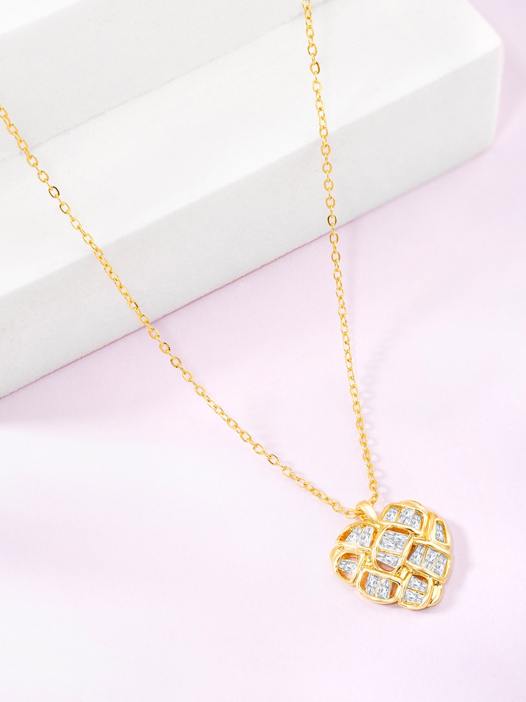 

Peora Gold-Plated Cubic Zirconia Studded Pendant With Chain
