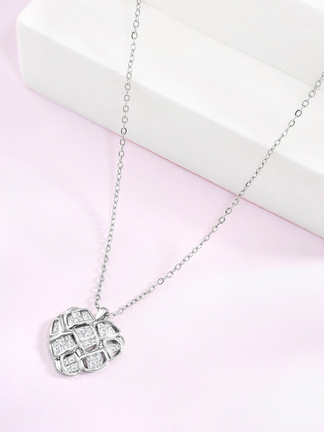 

Peora Silver-Plated CZ-Studded Pendant With Chain
