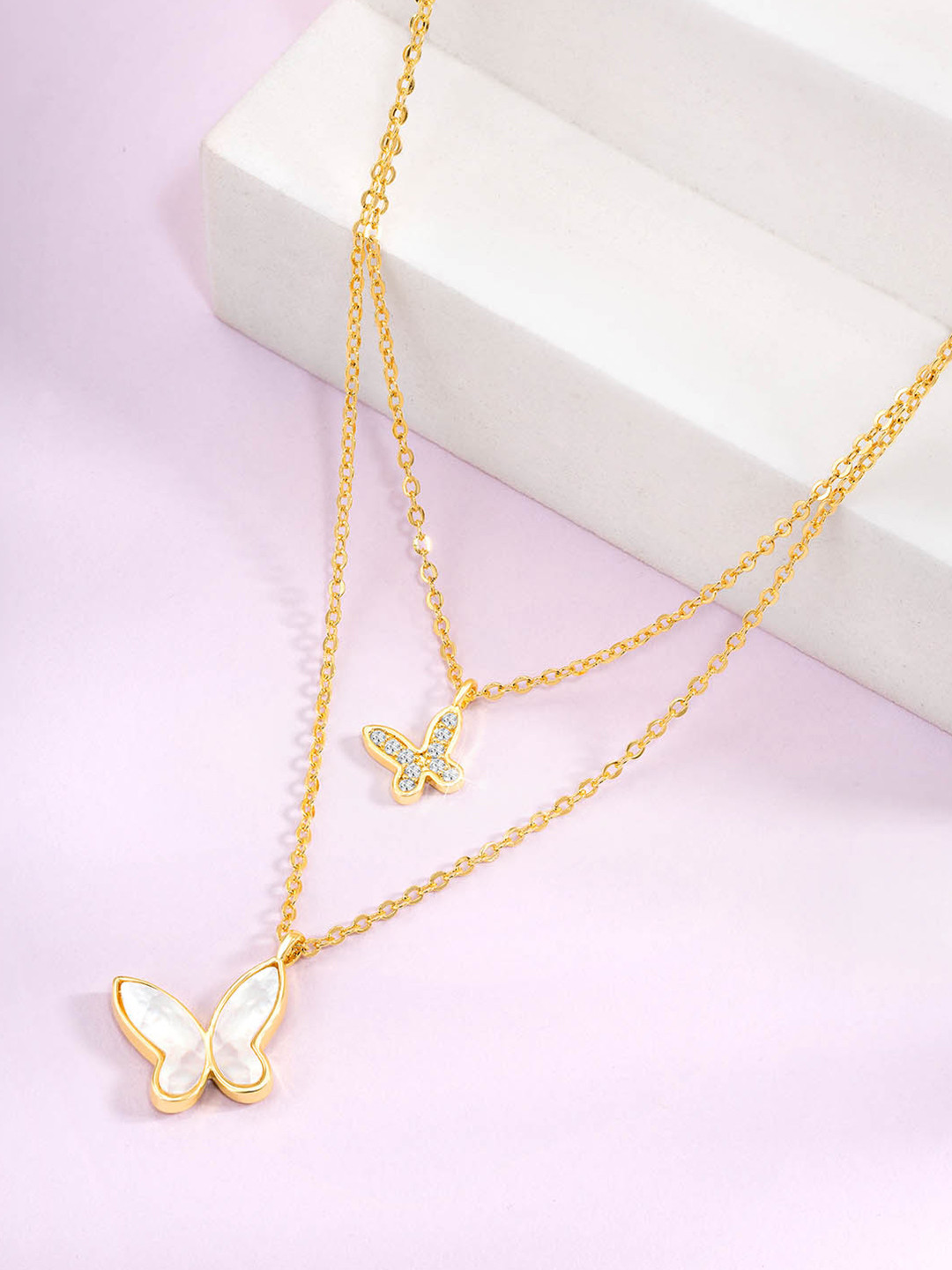 

Peora Gold-Plated CZ-Studded Pendant With Chain