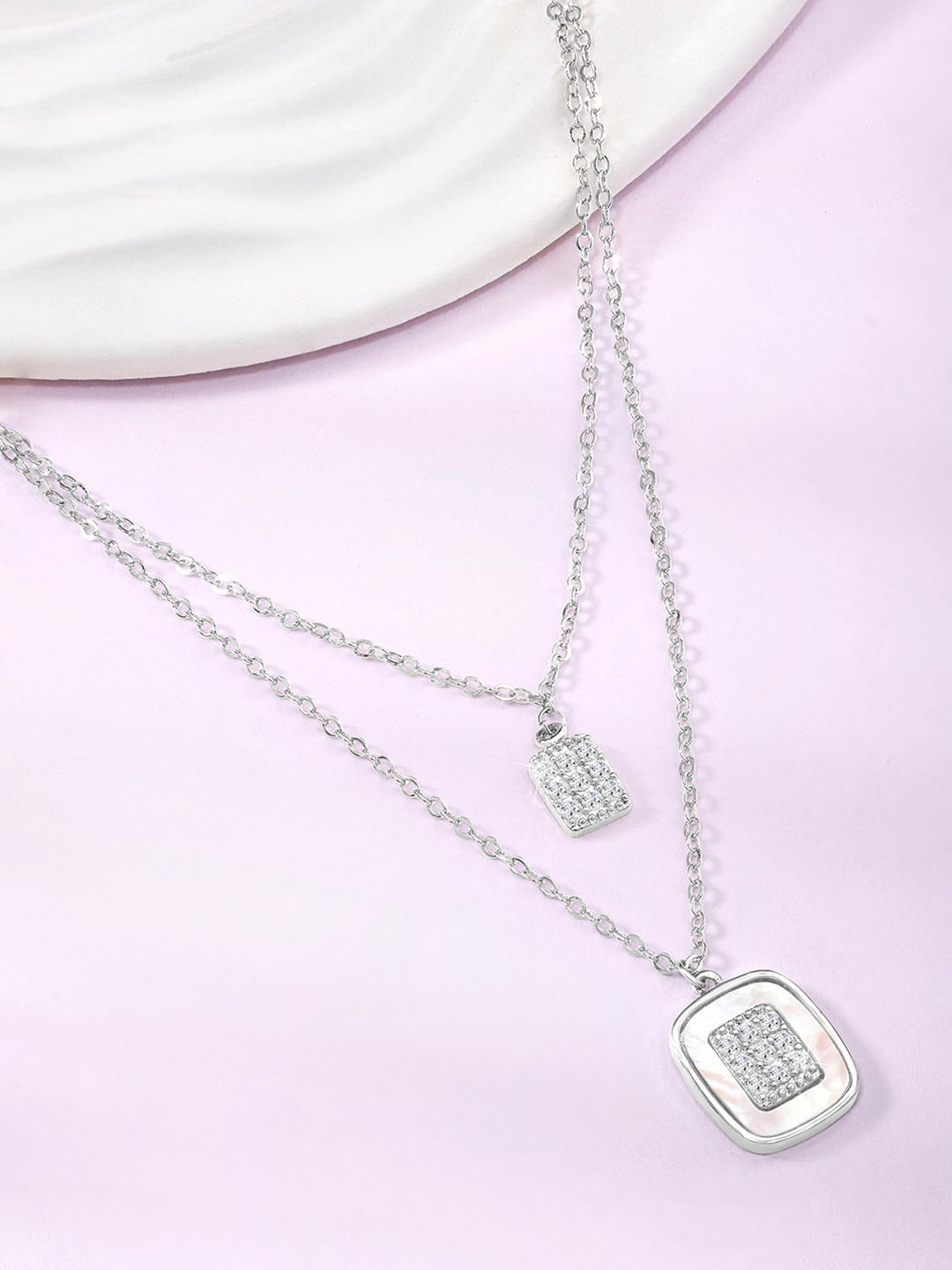 

Peora Silver-Plated Cubic Zirconia Stone Studded Two Layered Necklace