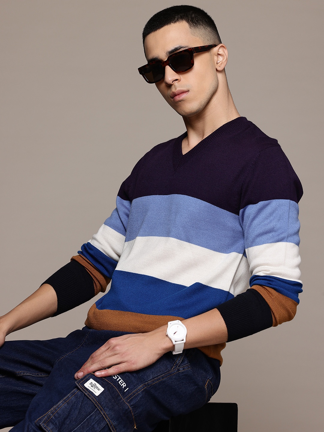

Roadster Men Striped Pullover, Multi