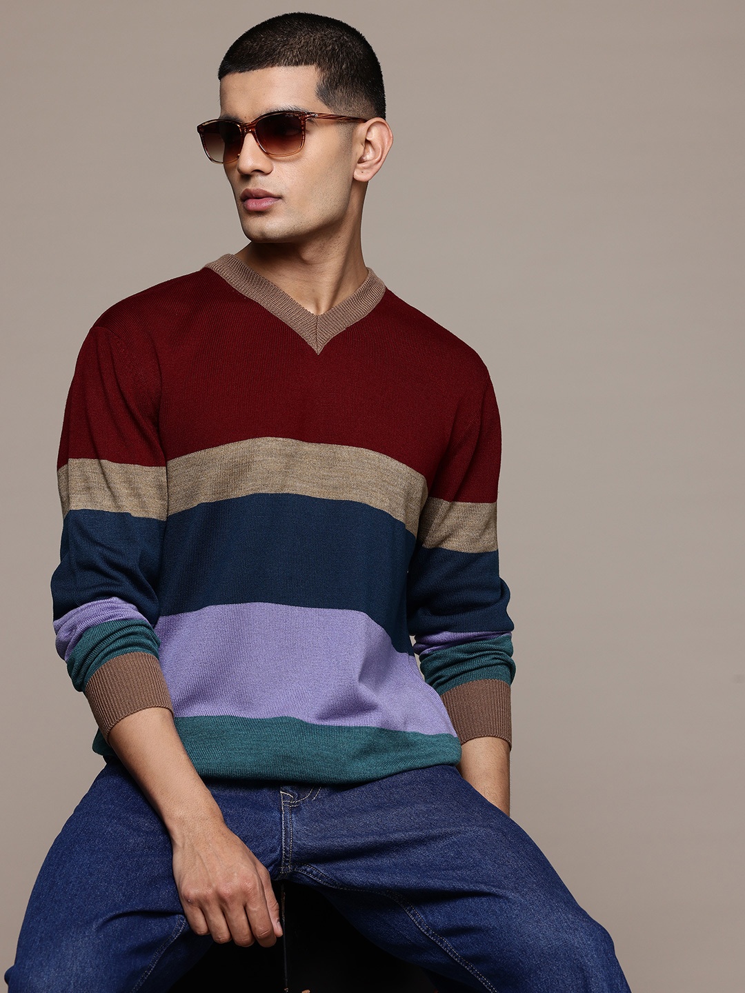 

Roadster Men Striped Pullover, Multi