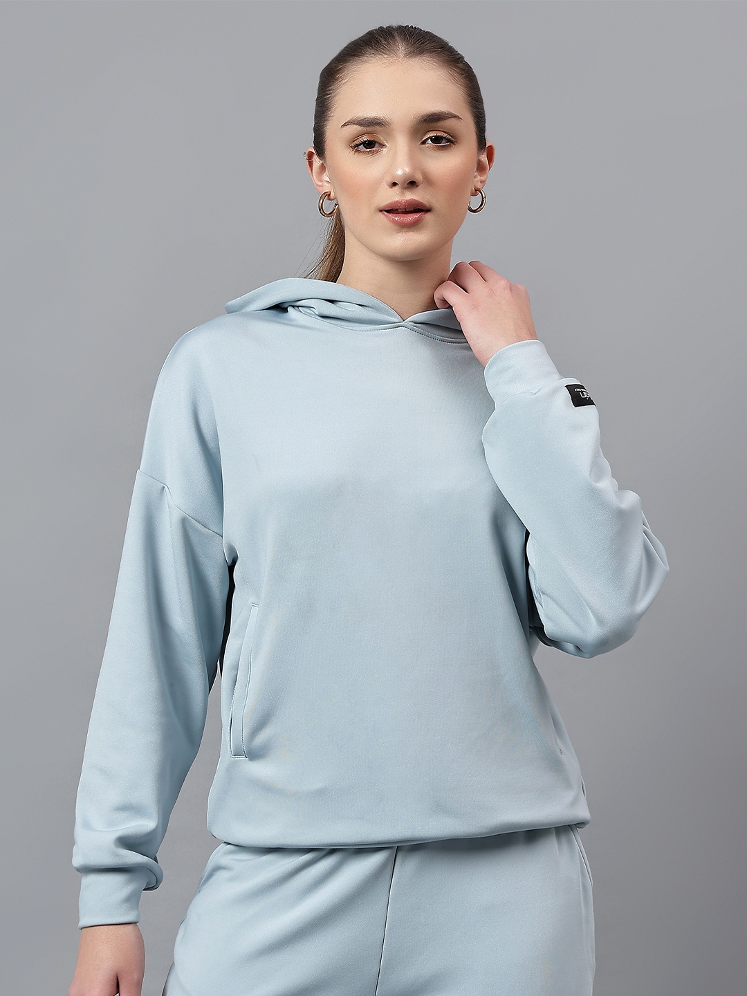 

Fitkin Women Solid Fleece Hoodie, Turquoise blue