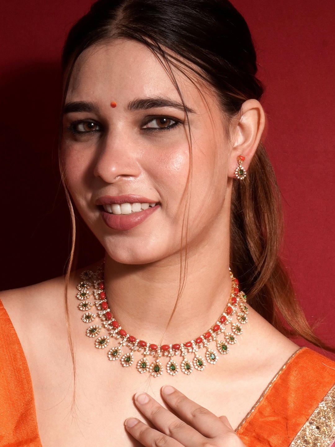 

Niscka Gold Plated CZ Stone Studded & Beaded Jewellery Set