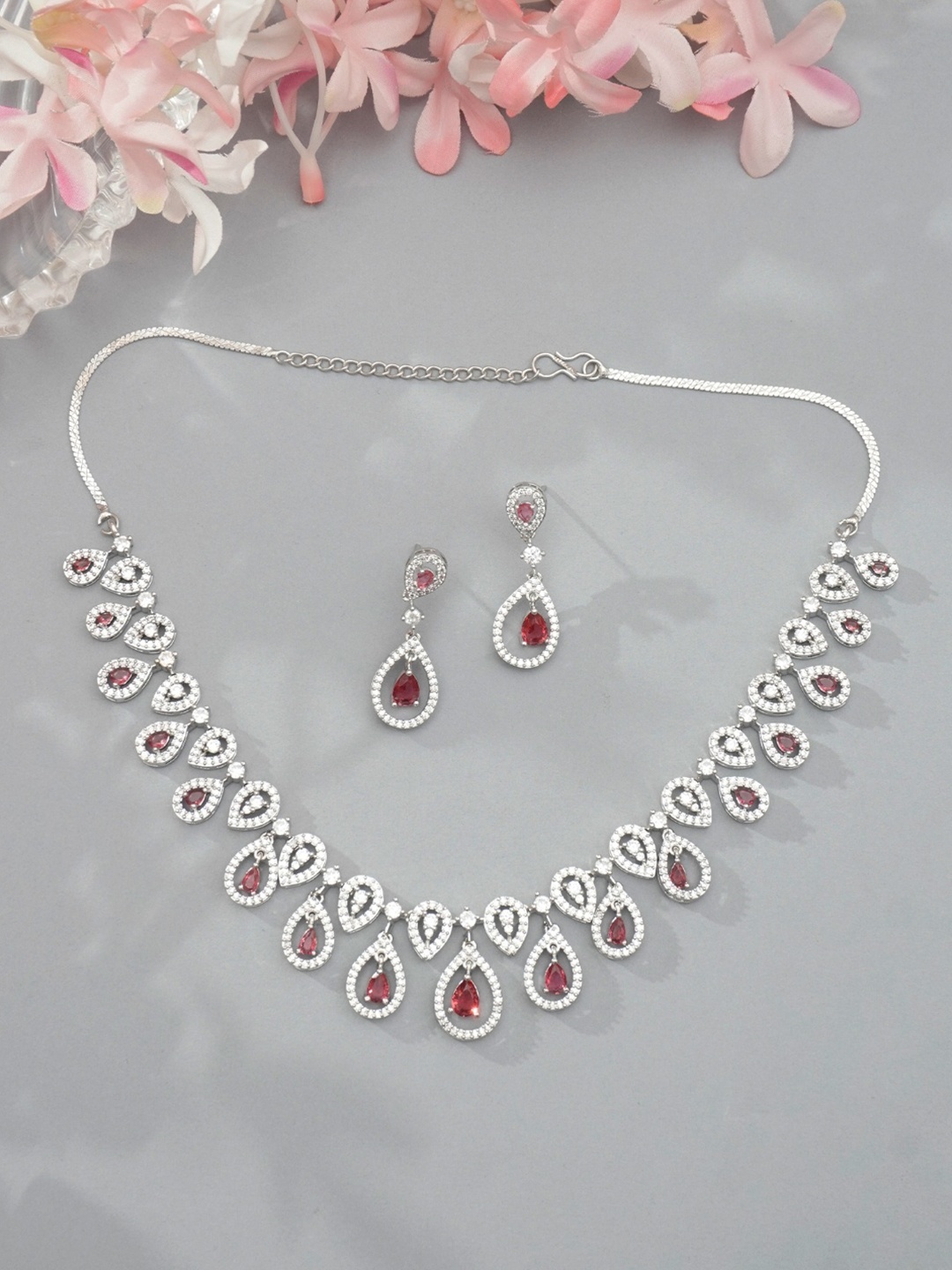 

Niscka Silver-Plated CZ Stone Studded Jewellery Set