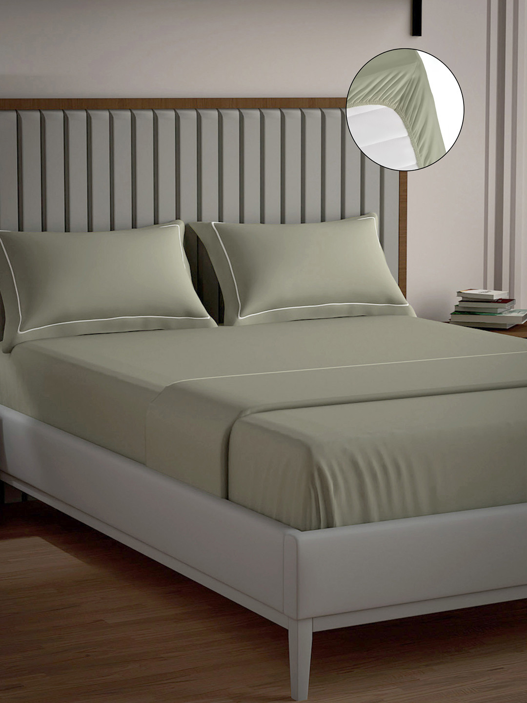 

Mulberry Living Serenity Solids 250 TC Fitted Cotton King Bedsheet Set 1.98 m x 1.82 m, Green