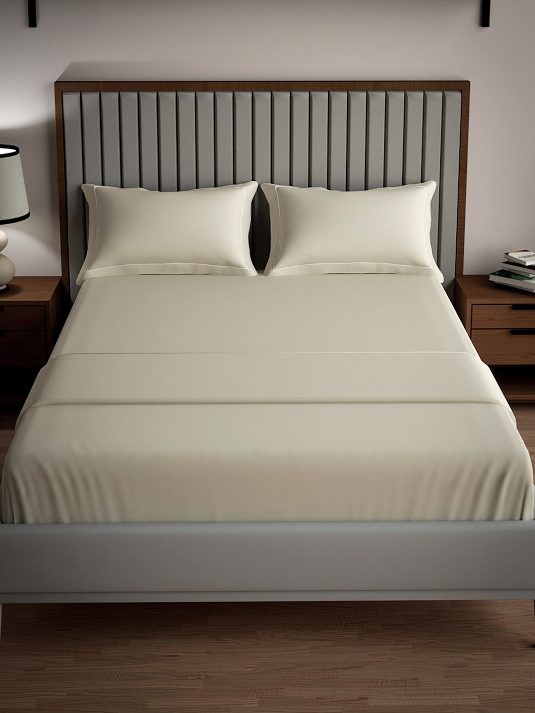 

Mulberry Living Ivory Serenity Solid 250 TC Queen Size Cotton Bedsheet Set 2.74 m x 2.28 m, Off white